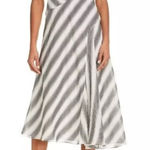 Theory  Women's Athens A Line Asymmetrical Elegant Striped Black and Ivory Dress- Photo 0