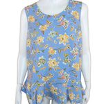 Denim & Co . Printed Sleeveless Tank Top Flutter Bottom Blue Floral X-Small NWOT Photo 0