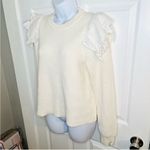 LILLA P Eyelet Ruffle Shoulder Trimmed Crew Neck Ribbed Sweater White Size L Size L Photo 4