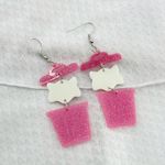 Funky Raccoon Trash Can Earrings: Glitter Acrylic, Quirky Jewelry Pink Photo 2