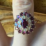 Natural Wine Garnet Ethiopian Opal Sterling Silver Ring Size 6.75 Gold Photo 0