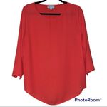 Veronica M . large blouse round neck 3/4 sleeve sheer orange polyester pre owned Photo 6