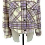 ZARA  Cropped Plaid Jacket Shacket‎ Purple Cream Size Large Photo 4