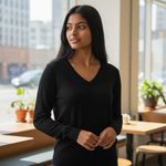 Katherine Barclay ‎ Extra Fine Marino Wool Sweater, Black Medium NWT Photo 1