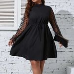 SheIn Clasi Plus Contrast Dobby Mesh Sleeve Drawstring Waist Dress Size 16 (2XL) Photo 3