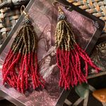 Red And Green Seed Bead Tassel Pave Crystal Earrings Photo 0