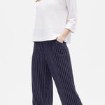Eileen Fisher NEW  Navy Blue white Pinstripe Wide Leg Crop Trouser Pant Size XL Photo 0