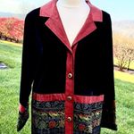 Coldwater Creek  Small Jacket Velvet Button Front Black Wine Tapestry Holiday Photo 2