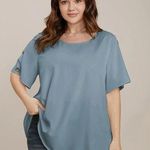 Bloomchic Plain Round Neck Button Detail Blouse Stone Blue 14-16 Photo 0