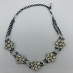 VTG clear RhVTG clear Rhinestone And Glass Bead Choker Necklace 15” Flower Shape Silver Photo 2