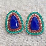Gold Tone Cobalt Blue Turquoise Unique Studs Photo 0