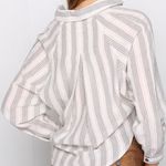 Boutique Grade & Gather Striped Tie Front Collared Long Sleeve Top - M Photo 2
