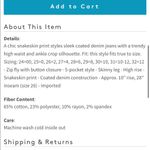 joe's jeans  The Charlie Black & Blue Snake skin Ankle Skinny Jeans Size 24 🆕 Photo 4