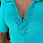 Teal Ribbed Collar Midi Dress Small Photo 5
