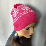 Pink Women's Girl's Double Layers Snowflake Pattern Hat/Winter Décor Knit Beanie Photo 5