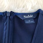 New SABIE Long Sleeve Navy Blue Knit Midi Dress Sheath Office Career‎ Medium Photo 3