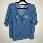 Bonjour Vintage  Denim Chambray Ruffle Top Sz Large Photo 0