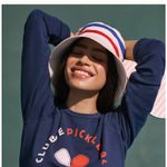 Anthropologie Hat Bucket Womens One Size Beige Blue Red Striped Cotton Photo 4