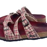 Birkenstock Birki’s Red Plaid Print Slide Sandals Women’s Size EU 37 US 6 Photo 3