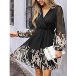 Cupshe Floral Print Chiffon Mini Dress Women's Medium Long Sleeves Black NEW Photo 1