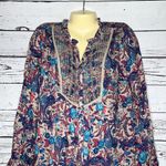Vintage America NWT Size L Floral Print Button Down Peasant Shirt Top Blue Size L Photo 1