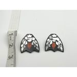 Vintage Mother Of Pearl & Resin Inlay Stud Earrings Bat wings Whimsical Unique Silver Photo 3
