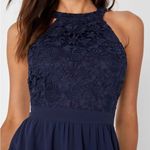 Lulus  Lover's Game Navy Blue Lace Halter Neck Skater Dress Women’s Size Medium Photo 8