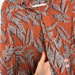 THML Brown Leaf Print Boho Tiered Balloon Sleeve Mini Dress Vacation Resort L Photo 5
