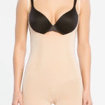 Spanx  Bodysuit Open Bust Mid Thigh Shapewear Slimming Thick Straps Tan Size XL Photo 0