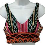 None Tribal Festival Black Orange Pink Embroidered Cotton Tank Crop Bra Top size S Photo 1