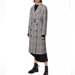 All Saints Tyla Check Plaid Wool Blend Belted Long Trench Coat Photo 15