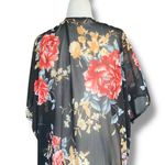 Band of Gypsies Black Sheer Red Floral Kimono Duster Swim Cover Up Short Sleeve Photo 2