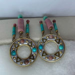 Vintage boho Aztec ethnic dangle beaded fringe earrings Pink Photo 1