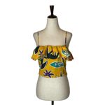 ZARA  Yellow Floral Print‎ Adjustable Strap Ruffled Bust Cropped Top Tropical M Photo 4