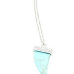 Women's Silvertone Petite Style Horn Pendant Fashion Statement Necklace Set Blue Photo 3