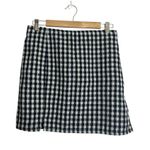 American Eagle Navy Blue & White Gingham Notched Mini Skirt Photo 3
