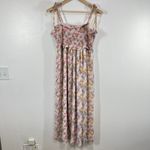 Kos Resort Floral‎ Smocked Maxi Dress Size S Pink Yellow Tie Strap Boho Cottage Photo 1
