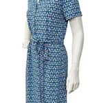 Max Studio S Blue Green Floral Border Hem Tie Waist Collared Dress Size Small Photo 4