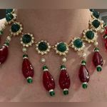 KJL Kenneth Jay Lane Red and Green Drop Accents Necklace w Faux Pearls, Crystals Photo 3