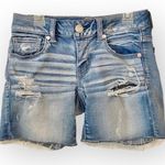 American Eagle  Super Super Stretch Midi Jean Shorts Denim Rip Distressed Photo 0
