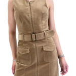 REWASH  Womens Full Zip Belted Brown Dress Removable Belt, Flap Patch Pockets S Photo 0