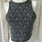 ZARA Women's BOHO Hippie Stretch Floral Stripe Black White Knit Crop Top NWT M Photo 1