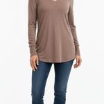 Universal Standard Micro Rib Long Sleeve Vneck Taupe Top 4XS / 00-0 New Photo 6
