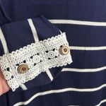 Heimish Navy Stripe Lace Button Back Top | NWT | Size Small | Soft & Stretchy Blue Photo 1