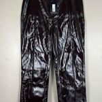 Pretty Little Thing NWT Plus Chocolate Brown Vinyl Seam Front Wide Leg Trouser Photo 2