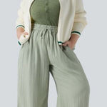 Halara  Pants Womens XL Green High Waisted Drawstring Pocket Wide Leg Linen Feel Photo 0