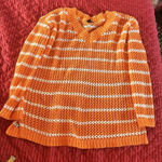 Talbots  Sweater Womens L Pet Orange White Stripe Long Sleeve Open Knit Pullover Photo 0