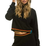 Aviator Nation  Logo Striped Cropped Hoodie Photo 0