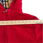 Sandro  cherry red fleece belted jacket with plaid hood and cuffs. Size M EUC Photo 6