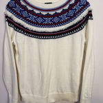 Talbots  Sweater Womens‎ Large White Fringed Fair Isle Lambswool Blend Pullover Photo 0